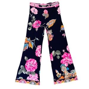 Vintage Leonard Paris Silk Jersey Wide Leg Pants - Pink Floral - Made in Italy